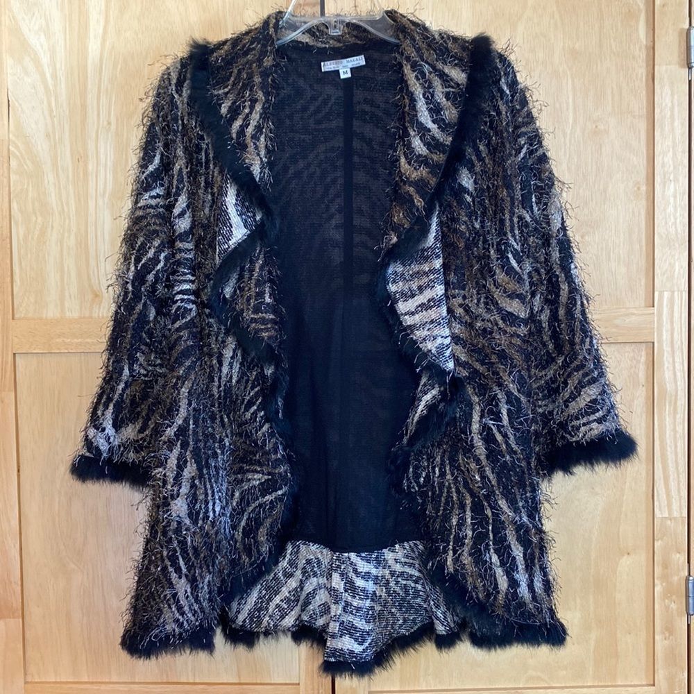 Vintage Brown and Black Fuzzy Open Cardigan